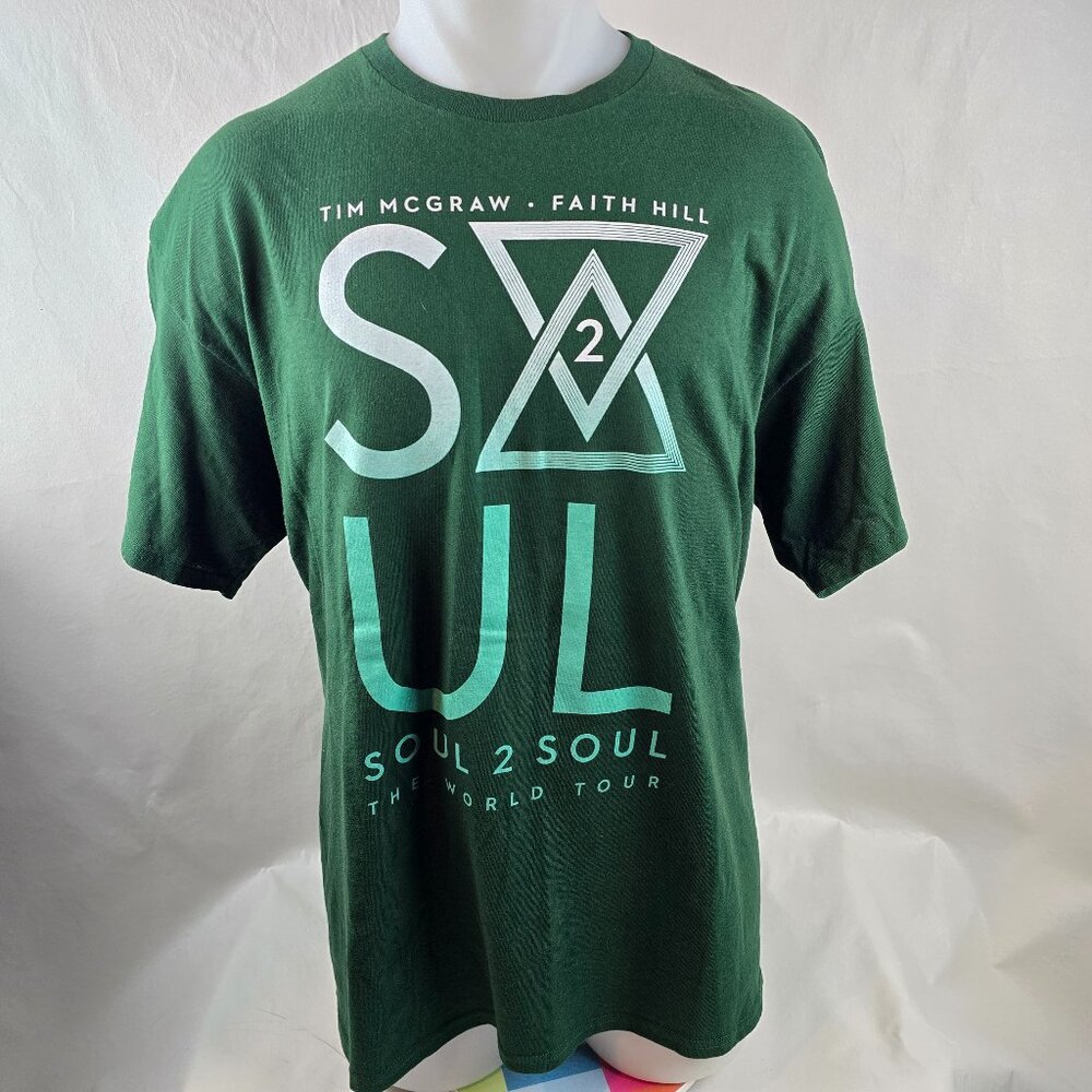 Tim McGraw Faith Hill Soul2Soul Tour 2017 T Shirt Men XL Green Graphic Tee Music